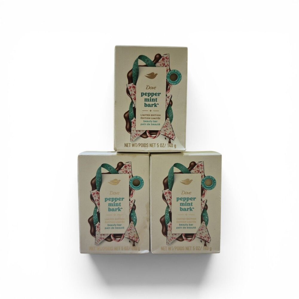 3 Pack Dove Peppermint Bark Beauty Bar 3.75oz Holiday Limited Edition 4 Soap